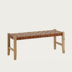 CALIXTA klupa od kože i punog mahagonija s crnom završnom obradom 120 cm