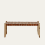 CALIXTA klupa od kože i punog mahagonija s crnom završnom obradom 120 cm