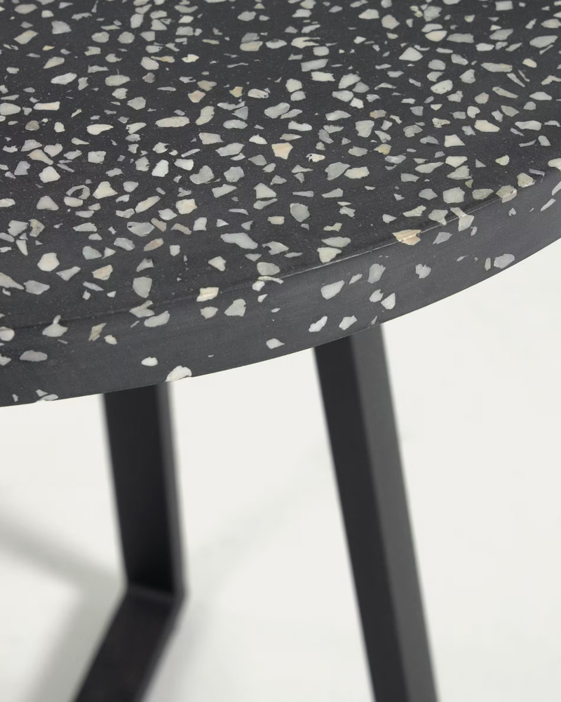 TELLA Round table terrazzo black and steel legs Ø 70 cm