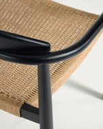 NINA stackable chair in solid acacia wood with black finish and beige paper rope seat