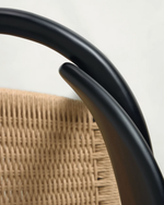 NINA stackable chair in solid acacia wood with black finish and beige paper rope seat