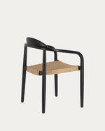 NINA stackable chair in solid acacia wood with black finish and beige paper rope seat