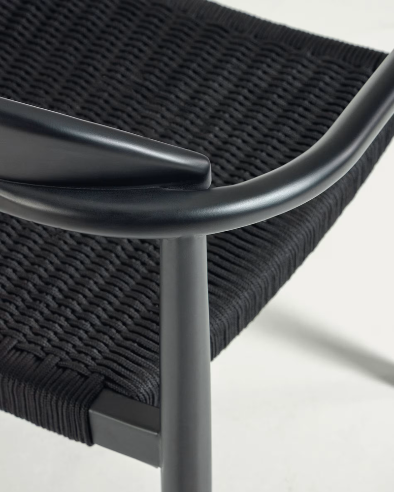 NINA Složiva stolica od punog drva akacije s crnom završnom obradom i crnim sjedalom od užeta