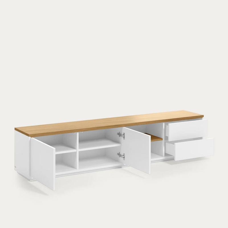 ABILEN TV stalak od hrastovog drva s 2 vrata i 2 ladice, 200 x 44 cm FSC 100%