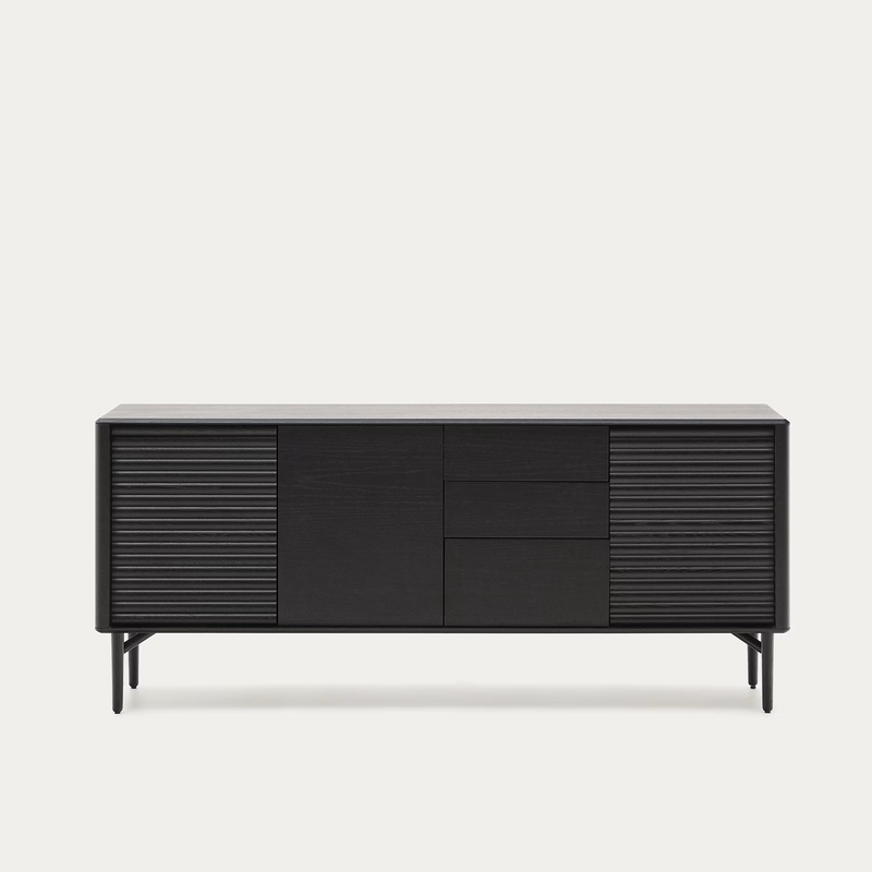 LENON Sideboard 3 doors and 3 drawers solid wood and black oak veneer