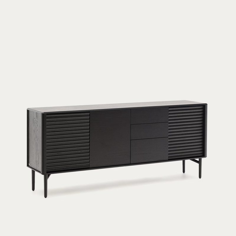 LENON Sideboard 3 doors and 3 drawers solid wood and black oak veneer
