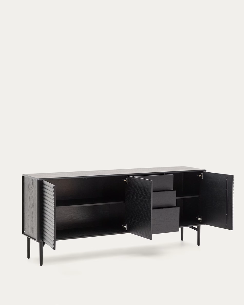 LENON Sideboard 3 doors and 3 drawers solid wood and black oak veneer