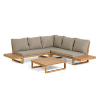 FLAVIINA 5 seater solid acacia wood corner sofa set with table