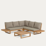 FLAVIINA 5 seater solid acacia wood corner sofa set with table