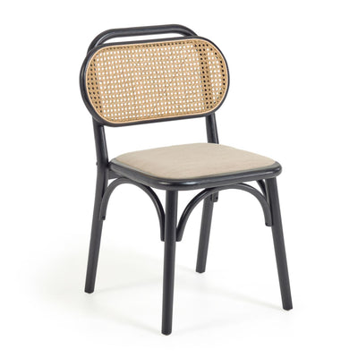 DORIANE solid elm chair with black lacquer and upholstered seat