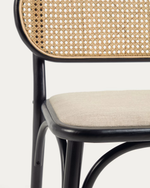 DORIANE solid elm chair with black lacquer and upholstered seat