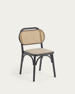DORIANE solid elm chair with black lacquer and upholstered seat