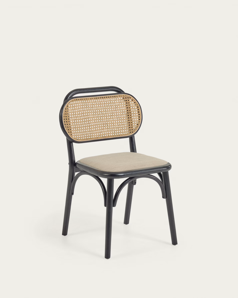 DORIANE solid elm chair with black lacquer and upholstered seat