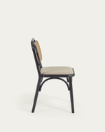 DORIANE solid elm chair with black lacquer and upholstered seat