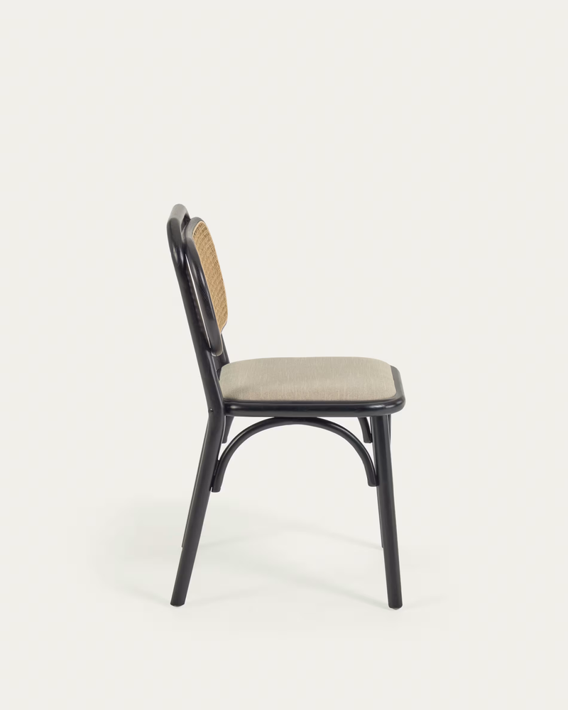 DORIANE solid elm chair with black lacquer and upholstered seat