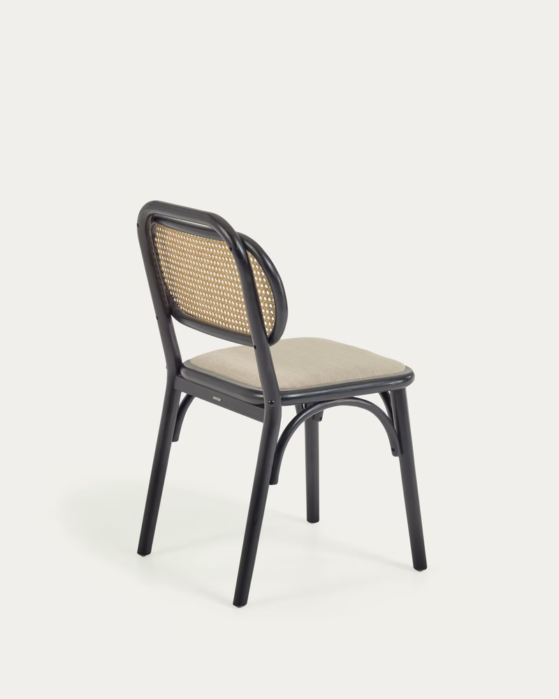 DORIANE solid elm chair with black lacquer and upholstered seat