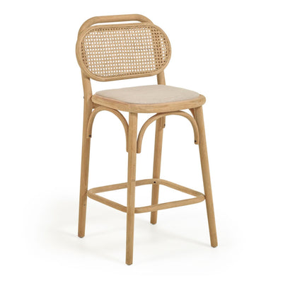 DORIANE solid oak stool with natural finish and upholstered seat