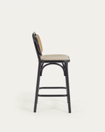 DORIANE Visoka stolica od punog brijesta s crnim lakiranom završnom obradom i tapeciranim sjedalom