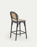 DORIANE Visoka stolica od punog brijesta s crnim lakiranom završnom obradom i tapeciranim sjedalom