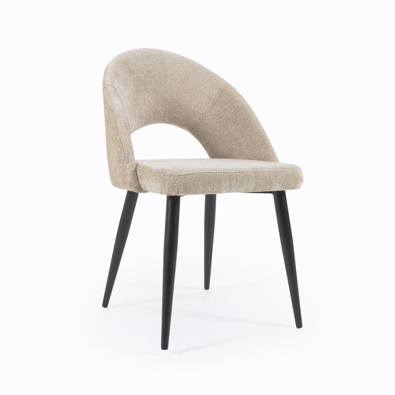 MAEL Beige chenille chair with steel legs with black finish