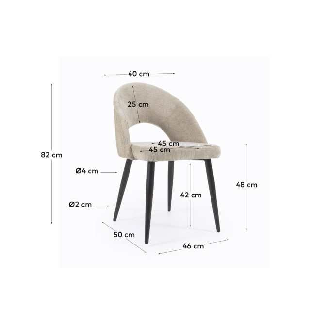 MAEL Beige chenille chair with steel legs with black finish