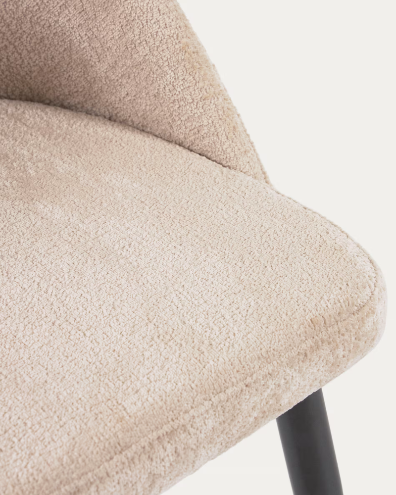 MAEL Beige chenille chair with steel legs with black finish