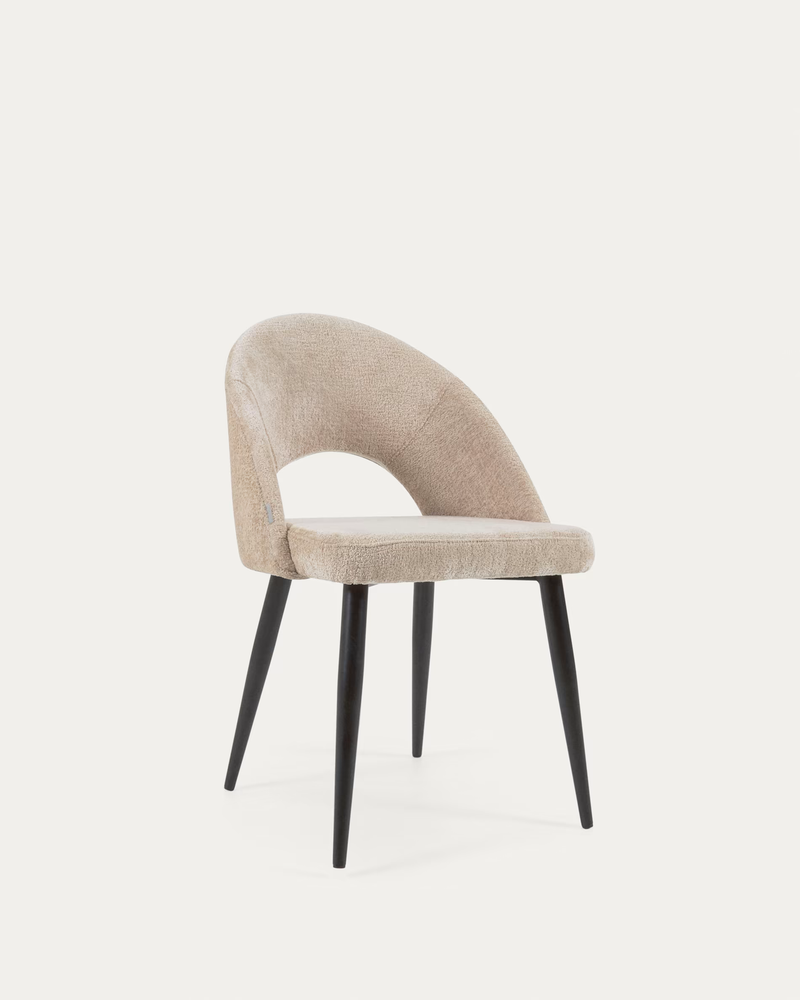 MAEL Beige chenille chair with steel legs with black finish