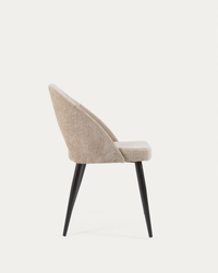 MAEL Beige chenille chair with steel legs with black finish