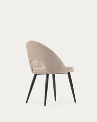 MAEL Beige chenille chair with steel legs with black finish