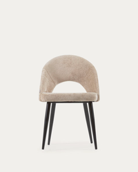 MAEL Beige chenille chair with steel legs with black finish