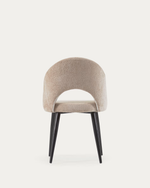 MAEL Beige chenille chair with steel legs with black finish