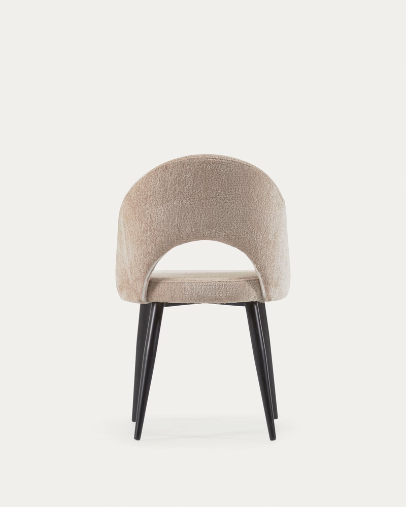 MAEL Beige chenille chair with steel legs with black finish
