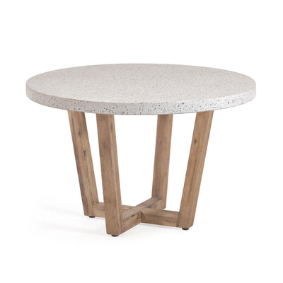 SHANELLE Round table made of white terrazzo and solid acacia wood Ø 120 cm