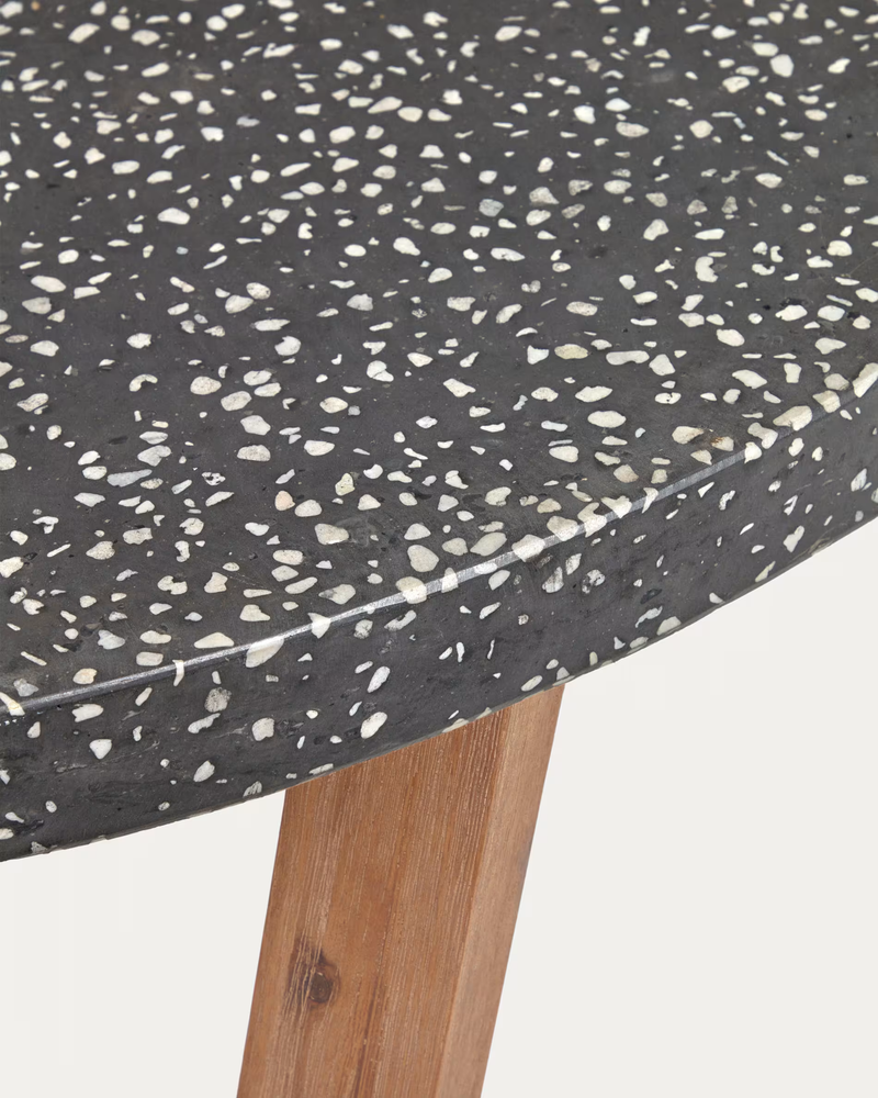 SHANELLE Round table made of white terrazzo and solid acacia wood Ø 120 cm
