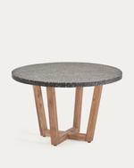 SHANELLE Round table made of white terrazzo and solid acacia wood Ø 120 cm