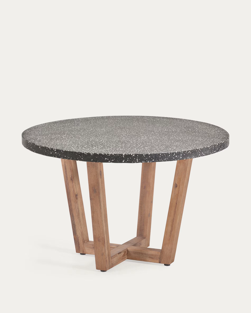 SHANELLE Round table made of white terrazzo and solid acacia wood Ø 120 cm