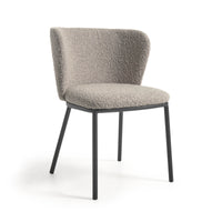 CISELIA Chair with light grey shearling and black metal