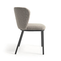 CISELIA Chair with light grey shearling and black metal