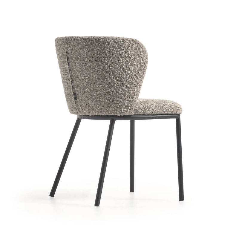 CISELIA Chair with light grey shearling and black metal
