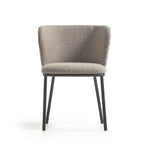 CISELIA Chair with light grey shearling and black metal