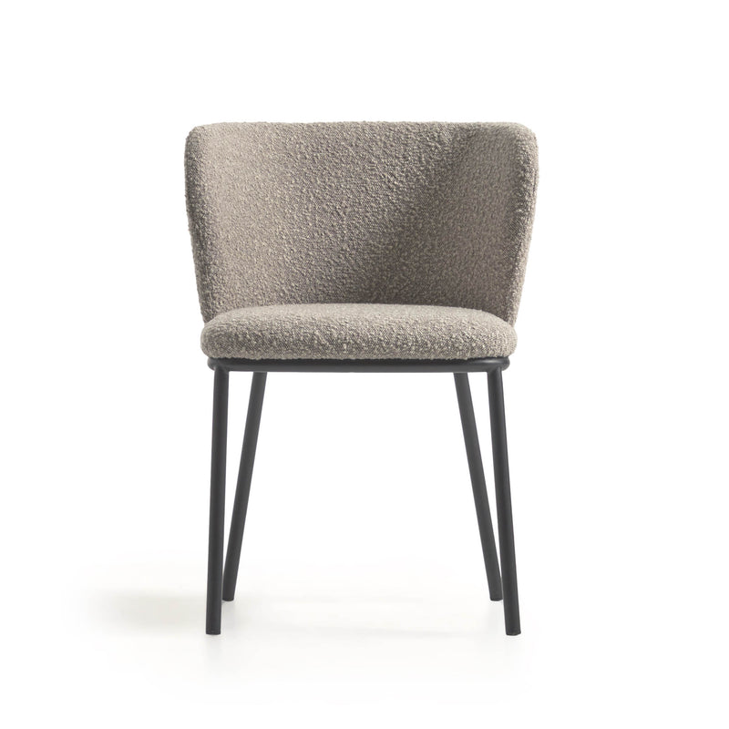 CISELIA Chair with light grey shearling and black metal