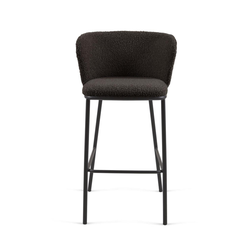 CISELIA Stool with black shearling and black metal