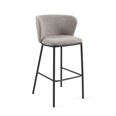 CISELIA Stool with light grey shearling and black metal