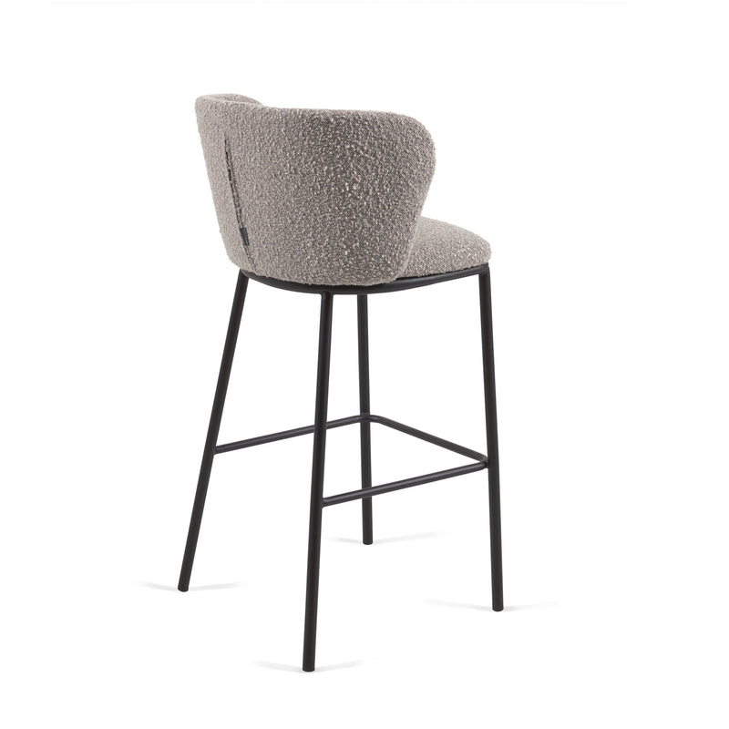 CISELIA Stool with light grey shearling and black metal