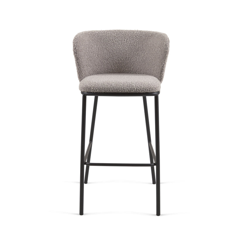 CISELIA Stool with light grey shearling and black metal