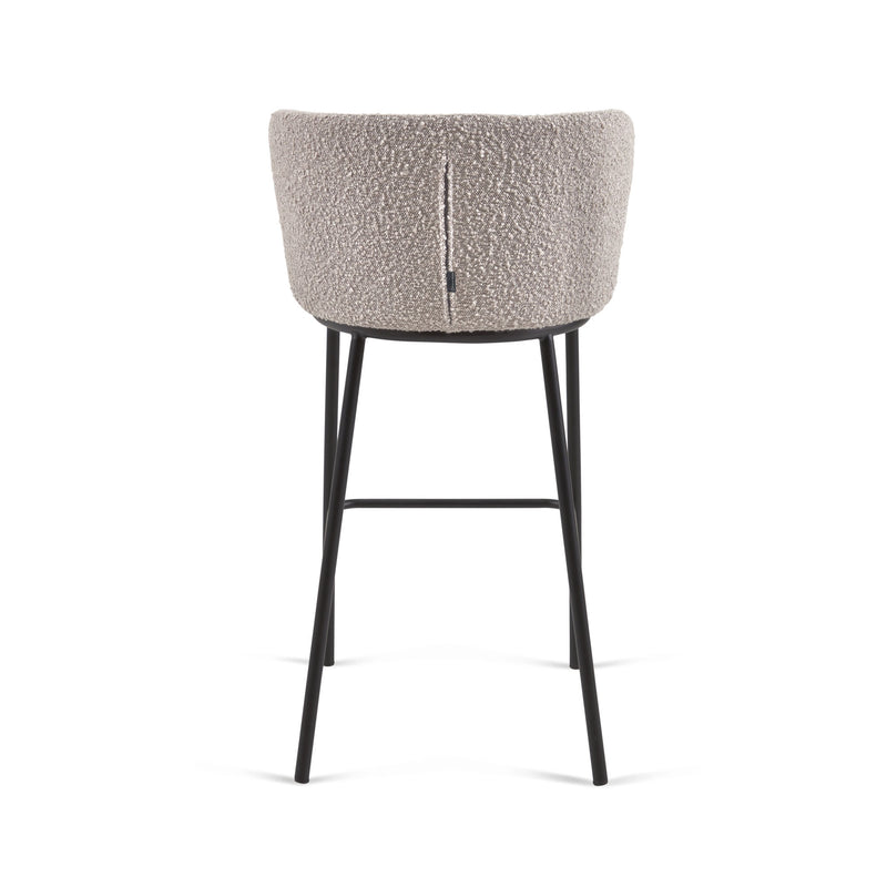 CISELIA Stool with light grey shearling and black metal