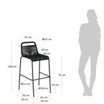 LAMBTON Stackable stool in black rope and black finish steel, 74 cm