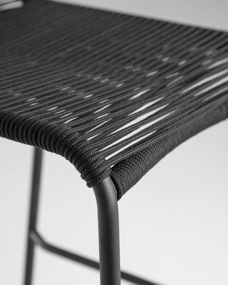 LAMBTON Stackable stool in black rope and black finish steel, 74 cm
