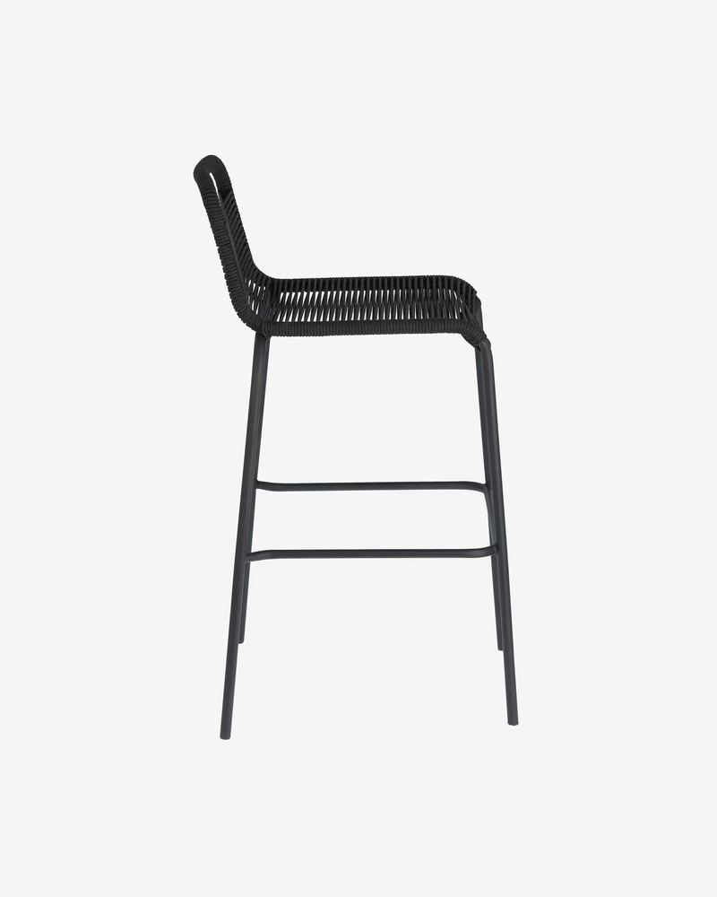 LAMBTON Stackable stool in black rope and black finish steel, 74 cm