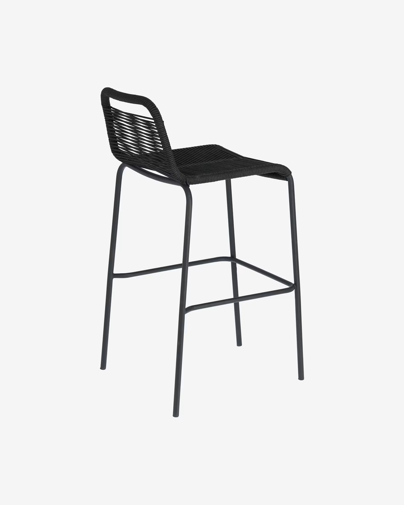 LAMBTON Stackable stool in black rope and black finish steel, 74 cm